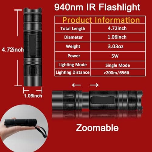 Souyos 940nm Infrared Light Flashlight Zoomable IR Illuminator Work with Night Vision Gear for Hunting 2