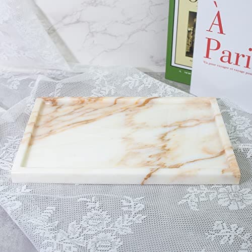 100% Natural Marble Serving Tray Luxury Marble Storage Tray for Home Decor Stone Tray for Bathroom/Kitchen/Vanity/Dresser,Plate Holder for Tissues, Candles, Towel 7