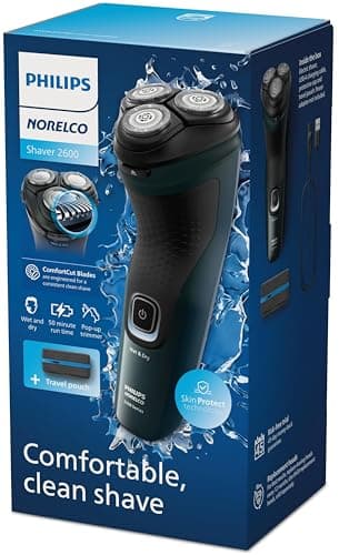 Philips Norelco Shaver 2600 Series, Wet and Dry Electric Shaver, Pop-up Trimmer, P-Cap, Travel Pouch, Dark Forest Green, Model X3052/91 12