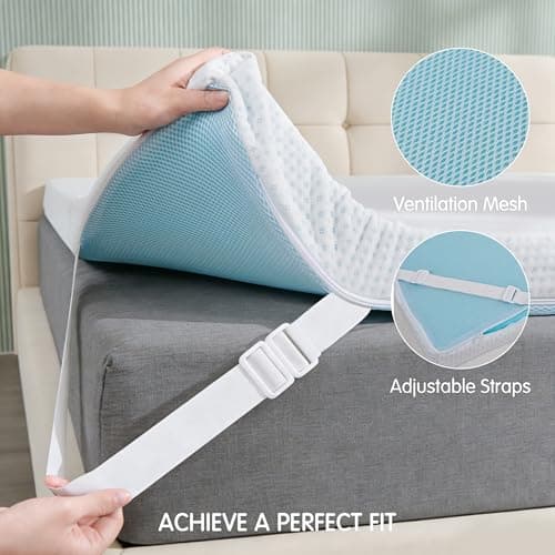 Subrtex 3 Inch Mattress Topper Cover (Only Cover) Mattress Topper Protector Bedding Rayon Made from Bamboo Removable Mattress Encasement with Zippers, Queen 5