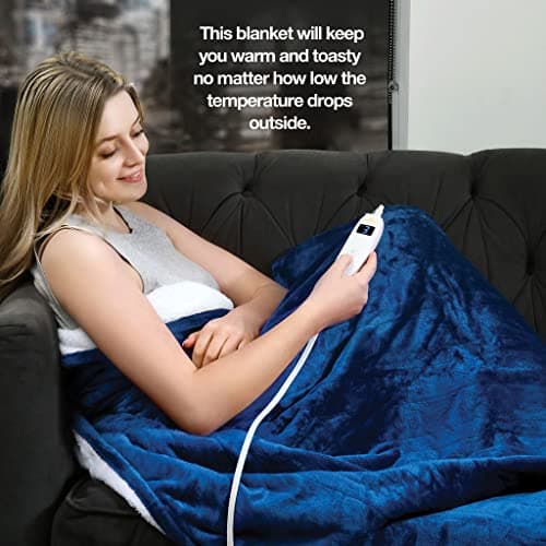 Medical king Heated Blanket, Machine Washable Extremely Soft & Comfortable Electric Blanket Throw Fast Heating with Hand Controller 10 Heating Settings & auto Shut-Off (Blue, 50 x 60) 5