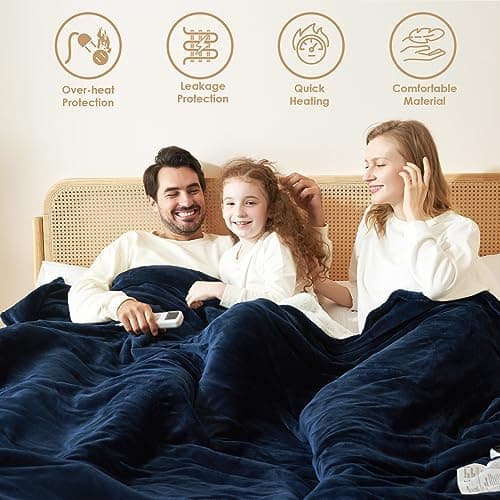 EHEYCIGA Heated Blanket Electric Blanket Throw - Heating Blanket with 5 Heating Levels & 4 Hours Auto Off, Soft Cozy Sherpa Washable Blanket with Fast Heating, 50 x 60 Inches, Navy Blue 2