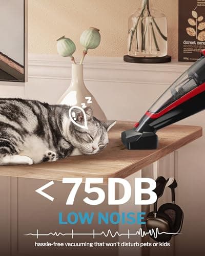 Powools Pet Hair Handheld Vacuum Cordless, Car Vacuum Rechargeable with Reusable Filters, Motorized Brush and Multi-Accessories for Carpet, Couch & Stairs, Red, 17.0"X 4.6"X 6.6" 7