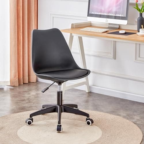 AISYKOD Black Desk Chair, Plastic Home Office Chair, Acrylic Rolling Chair, Swivel Plastic Chairs for Office, Home, Make Up, Small Space, Bed Room, Living Room