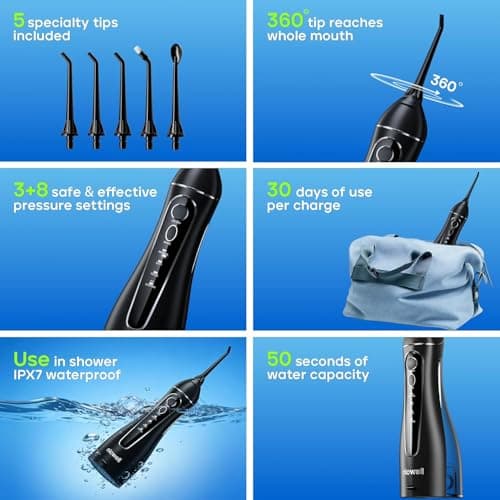 Nicwell Water Dental Flosser Pick for Teeth: 4 Modes 300ml Cordless Portable Rechargeable Oral Irrigator IPX7 Waterproof Cleaner Pik Deep Cleaning Flossing Pic Machine for Home Travel 7