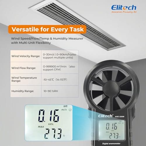 Elitech Bluetooth Anemometer Handheld, Digital Wind Speed Meter with Temperature and USB Data Export, CFM/CMM Measurement, for Drone Flights, Outdoor Activities, and HVAC, ANE-200W 6