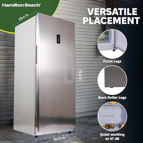 Hamilton Beach HBFRF1495 14 cu ft Upright Convertible Fridge/Freezer-Frost Free-Removable Glass Shelves-LED Interior Light, Stainless 5