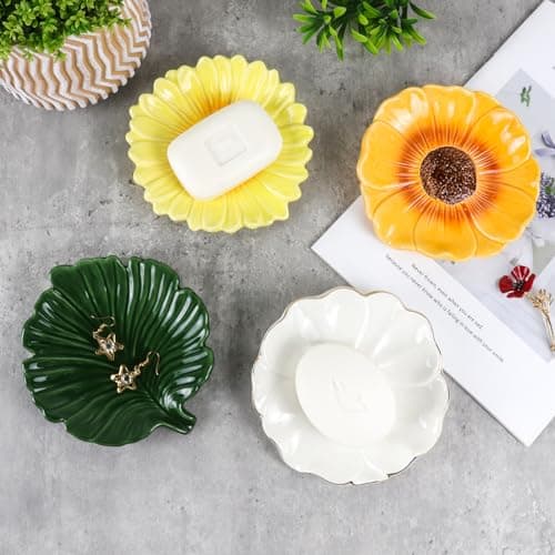 Elegant Bathroom Soap Dish, Inspired by Nature Hibiscus Flower, Ceramic Soap Dish Holder, Self-Draining and Multiple Styles for Bathroom Kitchen Accessories 6