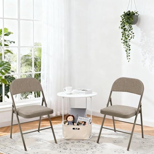 DUMOS 2 Pack Folding Chairs with Padded Cushion and Back - Fabric Stackable Portable Dining Chairs Set, for Home and Office, Conference, Wedding, Party, Patio, Garden, for Indoor Outdoor, Khaki 8