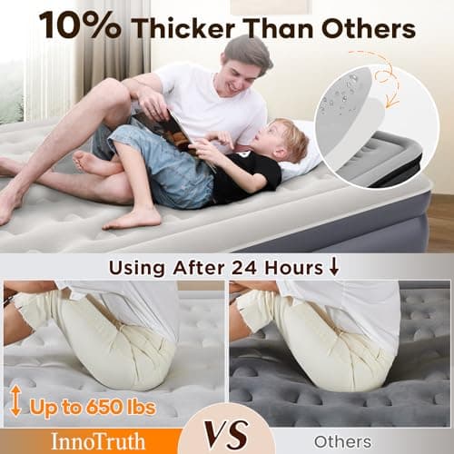 InnoTruth King Size Air Mattress with Built in Pump, Famiy Choice Award Winner, Inflatable Blow up Mattress, 18" Raised 2-4 Persons Family Air Bed for Guests & Home, Ideal for Temporary Use, 700 lbs 6