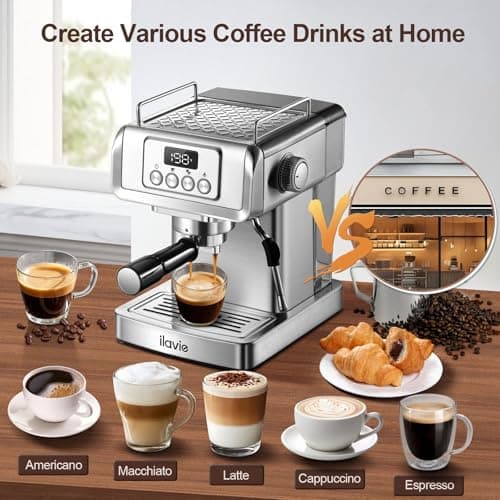 ILAVIE Espresso Machine 20 Bar, Espresso Maker with Steam Milk Frother，Espresso Coffee Machine with 60oz Removable Water Tank for Lattle, Cappuccino, Stainless Steel 7