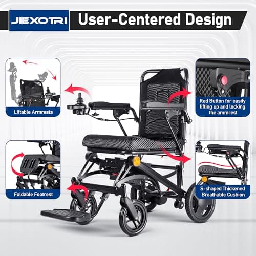 Lightweight Electric Wheelchairs for Adults Foldable Only 35lbs, 500W Dual Motors Motorized Wheelchairs for Seniors Support 250 lbs, All Terrain Travel Powered Wheel Chairs, Black 6