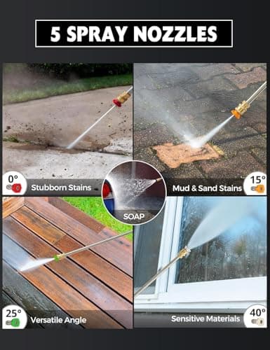 PowerSmart Gas Pressure Washer 3400 PSI, 2.5 GPM Gas Powered Pressure Washer, 212CC Engine, 10" Wheels, 5 Nozzles for Patio, Car, Driveway, Fence & Home Cleaning 6