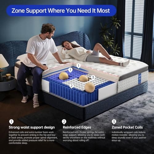 Quueen Size Mattress,14 Inch Queen Mattress in a Box,Superior Hybrid Mattress with Gel Memory Foam or Lumbar Support ,100 Night Trial,Maximum Support,Pressure Relief,Zoned Support spring, Medium Firm 6