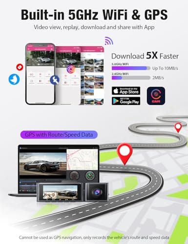 OMBAR Dash Cam Front and Inside, 5G WiFi GPS Dash Cam 4K+1080P Included 64GB Card with 3.18" LCD Screen, Dash Camera for Cars 24/7 Recording, Dash Camera with IR Night Vision, WDR, G-Sensor, App 5