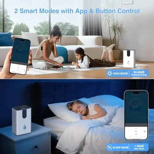 WiFi-Enabled Dehumidifier Dehumidifiers for Home Up to 850Sq.Ft Dehumidifier for Basement with 85OZ Water Tank Alexa Voice APP Control, Auto Shut Off & 7 Color LED Lights Ideal for Bedroom RV 1 5