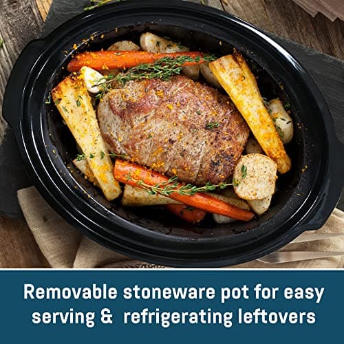 Elite Gourmet MST-1234B## 6 Quart Diamond Pattern Slow Cooker, Removable, Dishwasher-Safe Stoneware Pot with Tempered Glass Lid, Cool-Touch Handles, 6 Quart, Black 6