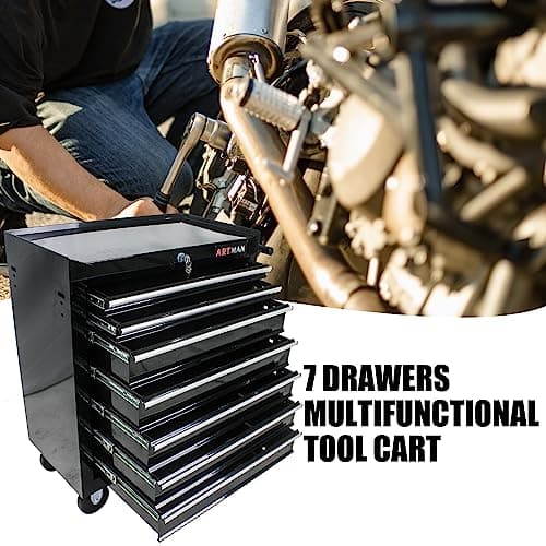 Fulvari Rolling Tool Chest, 7-Drawer Rolling Tool Box with Interlock System and Wheels for Garage, Warehouse, Workshop, Repair Shop Black 7
