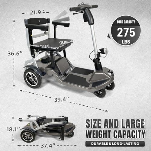 ZiiLIF R3b-Mobility Scooters for Seniors Adults Ultra Lightweight 37.5 Ibs Electric Folding 4 Wheel Mobility Scooter with Cup Holder, Compact & Convenient for Travel Airline Approved, Gray 6