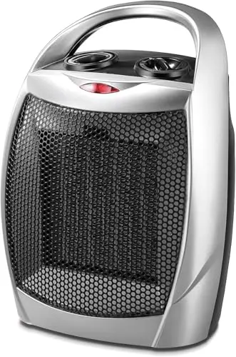 Kismile Small Electric Space Heater,Portable Ceramic Space Heater Fan for Office with Adjustable Thermostat and Overheat Protection ETL Listed for Kitchen, 750W/1500W(Silver)