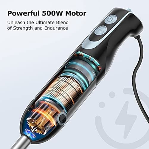 FRESKO Immersion Hand Blender 4-in-1, 500W Powerful Stainless Steel Emulsion Blender Handheld with 12-Speeds & Turbo Mode, Includes Measuring Cup, Chopper & Whisk, Ideal for Blending Soups & Smoothies 8