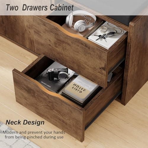 LVB Entryway Shoe Bench, Rustic Storage Bench with Cushioned Seating, Long Hidden Shoe Organizer Bench with 2 Drawers, Industrial Wooden Shoe Benchs in Hallway Living Room Bedroom, Rustic Brown, 40in 5