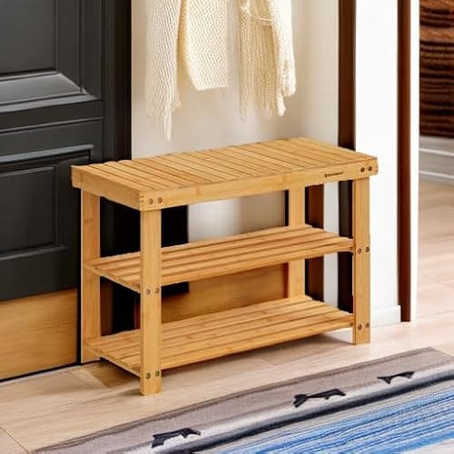 SONGMICS Shoe Rack Bench, 3-Tier Bamboo Shoe Storage Organizer, Entryway Bench, Holds Up to 286 lb, 11.3 x 27.6 x 17.8 Inches, for Entryway Bathroom Bedroom, Natural ULBS04N 5
