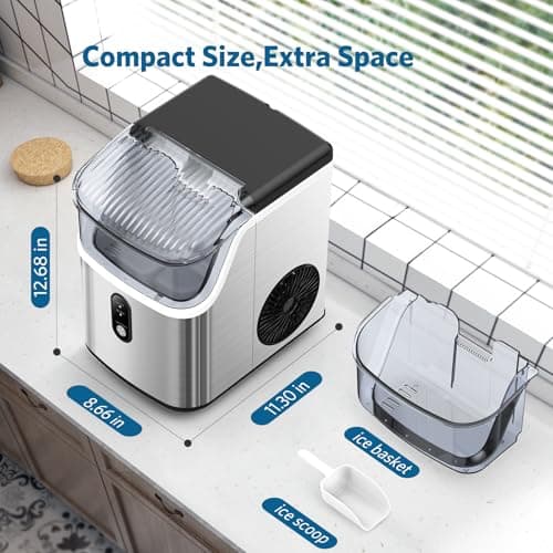 COWSAR Nugget Ice Makers Countertop Soft Chewable Pellet Ice Machine with Auto-Cleaning Function, 35Lbs/24H, Portable Ice Makers for Kitchen, Office, Home,Silver 5