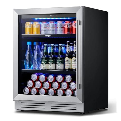 Yeego Beverage Refrigerator Cooler - 24 inch 180 Cans Mini Fridge with Glass Door, 34-54 ℉ Under Counter Refrigerator Built-in for Wine Beer Soda for Bar Bedroom Office(Left-Hinged)
