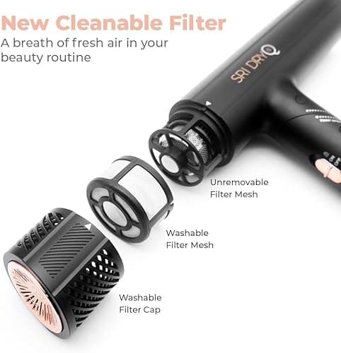 SRILabs DryQ Hair Dryer Salon Edition 9ft. Cord – Red Light Technology with Quiet Motor for Healthy Styling – Designed for Hair Professionals. Lightweight Hairdryer with Diffuser for Versatile Styling 7