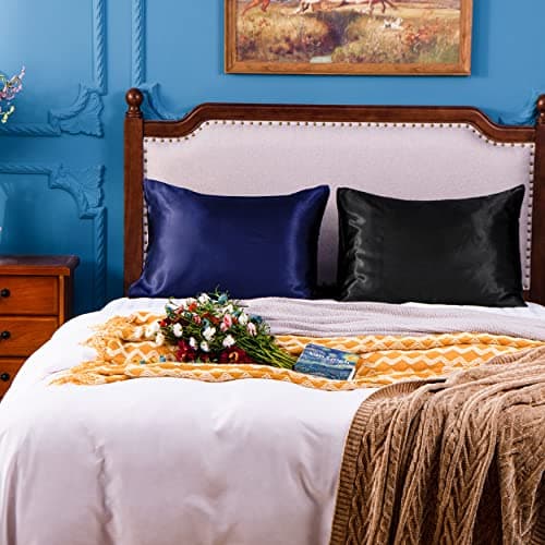 NTBAY 2 Pack Satin Standard Pillowcases for Hair and Skin, Luxurious and Silky Pillow Cases with Envelope Closure, 20x26 Inches, Black 6