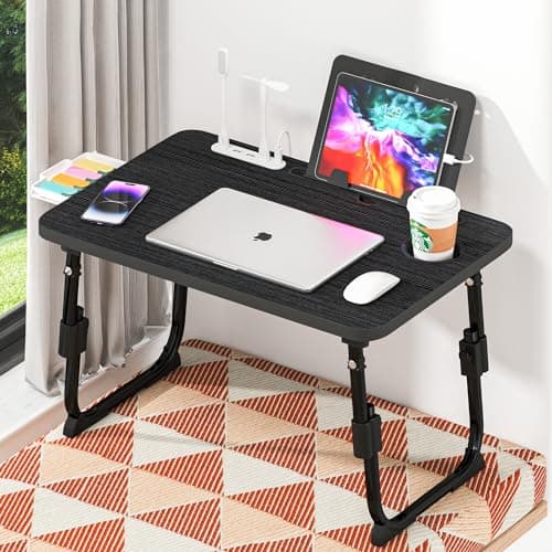 DECOSIS Laptop Desk for Bed Height Adjustable, Lap Bed Table with USB/Storage Drawer/Cup Holder/Tablet Stand/Book Shelf, Foldable Breakfast Tray Portable for Reading Writing, Sofa & Floor, Black 9
