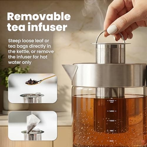 Viante Electric Kettle With Infuser. No Plastic In Contact With Water. Hot Tea Maker With Temperature Control And Automatic Shut Off. Tea Kettle With Brewing Programs. 1.5 Liters Capacity 5