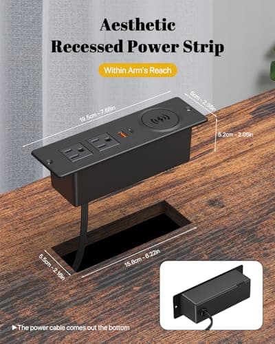 Kungfuking Recessed Power Strip with 20W USB C, ETL Listed Flush Mount Desk Outlet 10W Wireless Charging Station with 2 Outlets & 2 USB Ports, Furniture Outlet for Nightstand/End Table/Side Table 7