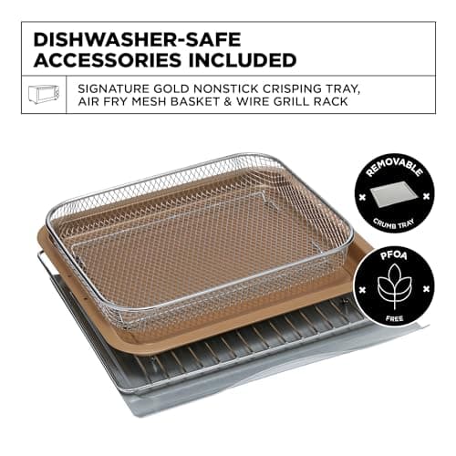 CRUX 6 Slice Digital Toaster Oven with Air Fry, TurboCrisp Technology with 11 Cooking Options, Adjustable Temperature and Removable, PFOA Free, Dishwasher-Safe Accessories, 1800W, White 6