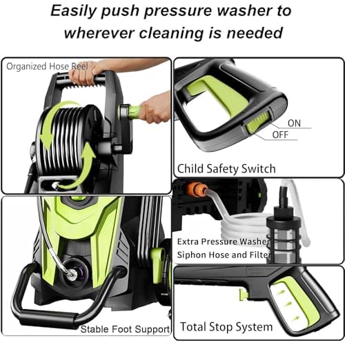 2026NEW Pressure Power Washer 4500PSI with 4 Quick Connect Nozzles, Inlet Hose & Filter, Foam Cannon for Cars/Fences/Driveways/Patios/Home Cleaning, Green 5