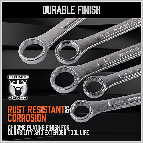 HORUSDY 26-Piece Durable Combination Wrench Set with Roll-up Pouch, Open End Wrench Set for General Household, Garage, Auto Repairs, SAE 1/4” - 1” and Metric 8mm - 24mm 5