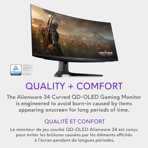 Alienware AW3423DWF Curved QD-OLED Gaming Monitor 34-inch Quantum Dot OLED 0.1Ms 165Hz 21:9 Curved Display (Renewed) 7