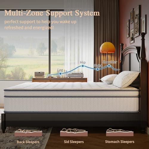 Gsleepee Full Size Mattress, 12 Inch Full Mattress in a Box, Innerspring Hybrid with Cooling Gel Memory Foam and Individually Wrapped Coils for Pressure Relief & Superior Support, Medium Firm 5