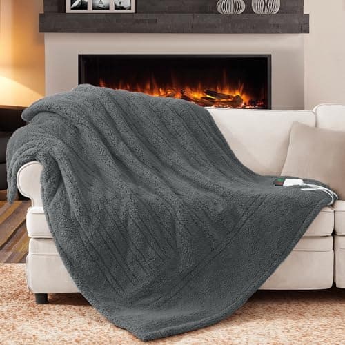 MAXEVE Heated Blanket Electric Throw 50"x60" Soft Double Sided Sherpa Heating Blanket with 8 Fast Heating Levels & 1-8H Auto-Off, Over-Heat Protection, Machine Washable, ETL Certification, Grey 7