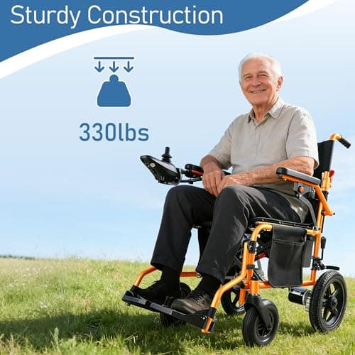 YF001 Zygenair Electric Wheelchair 330Lbs Capacity Foldable Electric Wheelchairs for Adults with 12Ah Lithium Battery, 15 Miles Range Power Wheelchair, Motorized Wheelchair 500W Motors(Orange) 5