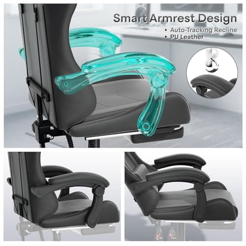 Athena Collection Gaming Chair, Ergonomic Gaming Chair with Footrest & Headrest Lumbar Support, Height Adjustable Swivel Computer Chair Office Chair Adults(Carbon Fiber Black) 6