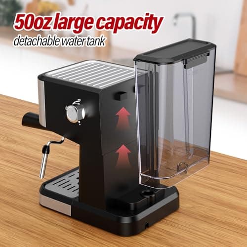 ICUIRE Espresso Coffee Machine 20 Bar With Milk Frother Steamer, 50oz Water Tank Coffee Maker for Latte, Mocha, Americano, Cappuccino, Espresso Maker Suit For Homemade Espresso Martini, Sliver 7