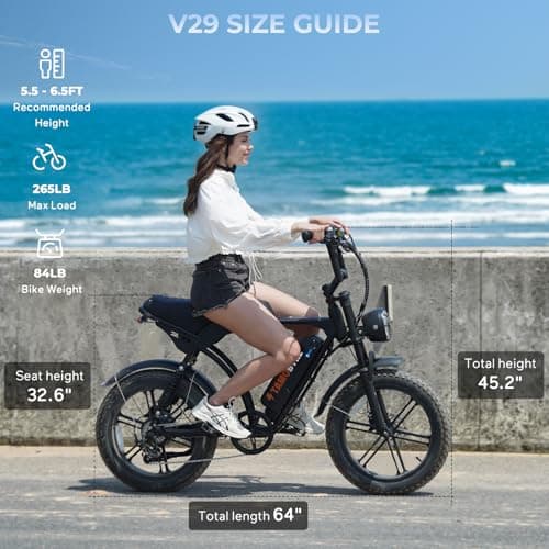 Tamobyke V29 Electric Bike for Adults, 1500 Motor (Peak), 28 MPH Electric Dirt ebike, 20'' Fat Tire E-Bike with 48V 15.6AH Battery, Full Suspension Mechanical Disc Brakes, E Bike for Snow, Sand, Road 8