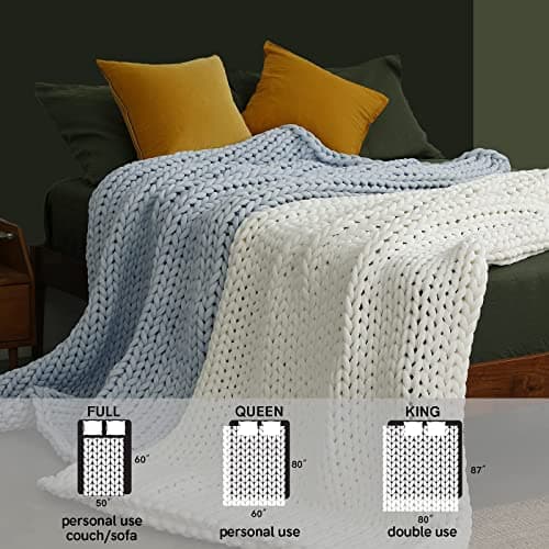 YnM Cooling Weighted Blanket, Handmade Chunky Yarn Knitted Design, Temperature Regulating and Breathable, Machine Washable Throw for Sleep or Home Decor (Azure Blue, 50x60 Inch, 10lbs) 6