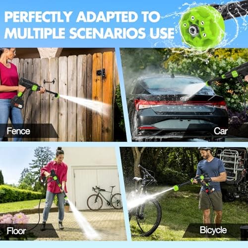 Pircaath Cordless Pressure Washer, 600PSI Portable Power Washer with 6-in-1 Nozzle & Foam Cannon, Battery Powered Cordless High Pressure Washer Gun, Handheld Pressure Washers for Car, Patio-Green 7