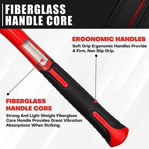C&T 3 Piece Ball Peen Hammer, 16oz 32oz 48oz, Fiberglass Handle hammer for Ball Peen, Blow Striking Ball Pein Hammer Handle Tool with Forged Steel Construction for Metal Working 5