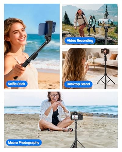 67" Phone Tripod, MIIASI Extendable Tripod for iPhone, Selfie Stick with Remote and Phone Holder, Compatible with iPhone/Android/Camera, Light Stand (Black) 7