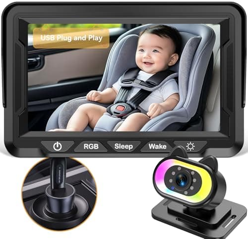 Baby Car Camera HD 1080P - 150° Wide Angle, Night Vision, Adjustable View, LED Lights, Easy Installation, Infant Safety, Rear Seat Monitoring for Car Travel