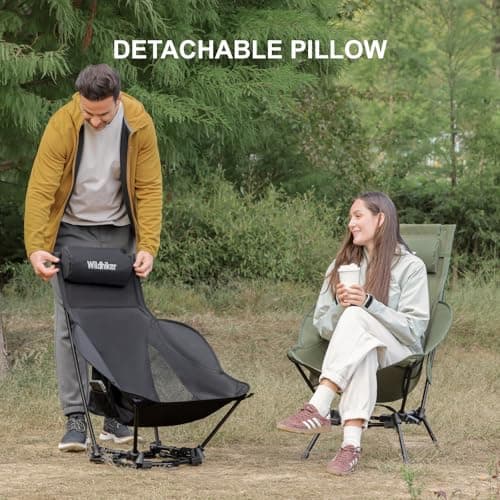 Wildhiker Compact High Back Camping Chair - Foldable with Dual Sitting Modes, Pillow, Arm Pads and Side Pockets - Lightweight Portable Chair for Motorcycle, RV, Festival, Travel - Green 6